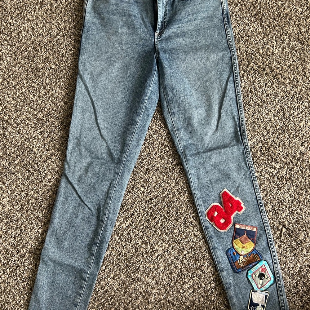 Guess Blue Skinny Jeans with Decorative Patches